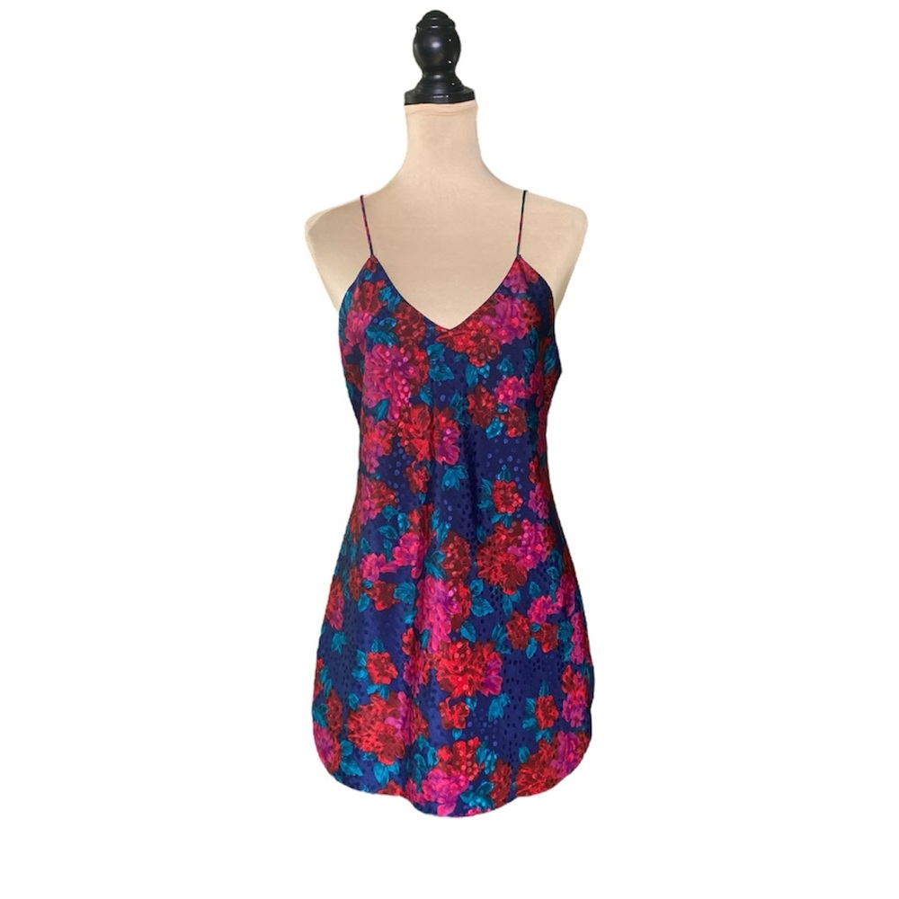 Vintage 90s Deena Floral Slip Dress – Jewel Tone Satin Look – Size M